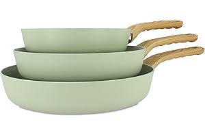 MENASTYL - Set de 3 poêles Colorama Céladon - Poêle 20/24 et 28 cm - En aluminium - Revêtement antiadhésif en céramique - Tous feux dont induction