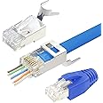 VCELINK Gen2 RJ45 Pass Through Connector Cat7 Cat6A Network Plug Shielded Gold Plated for Installation Ethernet Cable Cat7 Cat6A 8P8C with Load Bar and RJ45 Boots Cover 10Pack Blue