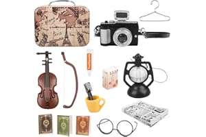 XPJBKC Wichtel Zubehör Set, 15 Stück Miniatur Wichtel Zubehör Weihnachten, Puppenhaus Zubehör Wichtelzubehör Set Inklusive Zahnpasta Zahnbürste Kamera Geige Bücher Brille Zeitung Seife