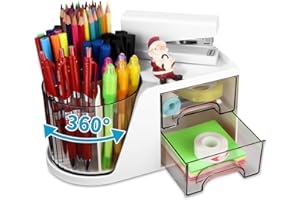 SINLAW Organizador de escritorio, Rotación libre de 360 grados,Accesorios Escritorio, Cajones escritorio con 8 compartimentos y 2 cajones,Organizador Escritorio, Organizador para oficinas y colegios(blanco)