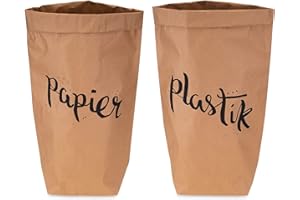Lifestyle Lover Papiersack Paper Bag Sack Kraftpapier Beutel Mülleimer Braun (2er Pack Papier & Plastik)