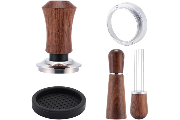 GdHaHSP 58 mm Espressotamper Set för 58 mm Portafilter | 58 mm tamper med WDT verktyg, doseringstratt och matta för stabil espressoextraktion.