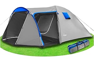 Campela Tenda da Campeggio 4 Posti – Impermeabile 3000 mm con Doppio Tetto – Vestibolo Ampio, 2 Ingressi e Zanzariera – Poliestere 190T, Telaio in Fibra di Vetro – 4,1 kg