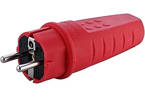 SPY-EARPIECE.COM Gumowa wtyczka zewnętrzna, 230 V, 16 A, IP44, kabel burzowy do maks. 2,5 mm², odporna na pęknięcia, wodoszczelna, z zestykiem ochronnym z tulejką chroniącą przed zagięciem
