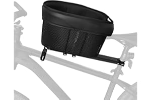 IRFORA Dog Bike Basket Mountain Bike Shopping Basket Portable Cat and Dog Carrier for Bike Front Crossbar with Sponge Liner Safety Strap (Black)
