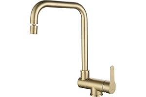 SJQKA Grifos Abatibles Cocina,Grifo Cocina Abatible Moderno, Oro Cepillado De Acero Inoxidable 304,Mezclador Plegable Frontal De Ventana