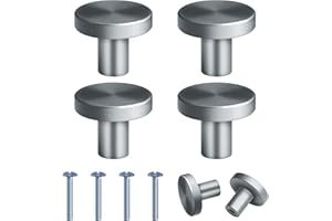 DOZYLIVE 4 Grey Drawer Knobs, Round Cabinet Door Knobs Matte Black Kitchen Cupboard Knob Modern Single Hole Door Handles with Screws for Cabinet Cupboard Wardrobe Drawer Bedroom Bathroom Racks Furniture(25mm)