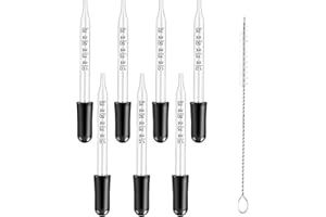 MIKIULY Glas Pipetten,Glas Pipette Dropper, Augentropfer,Glas Transfer Pipetten,Messpipetten Glass Mit Reinigungsbürste, gerade Spitze kalibrierte Glastropfensets für ätherische Öle, 8 Stück(1mL)