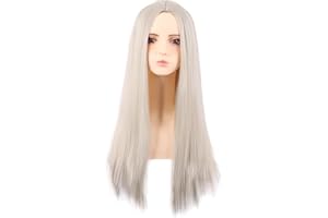 MapofBeauty 28 Pulgada/70 cm Lado Monocromático Longitud de Pelo Recto de Alta Temperatura Fibra Pelucas de Modas (Platino Dorado)