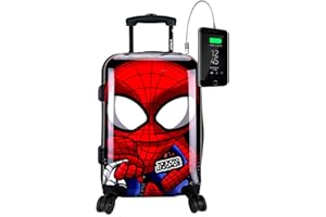 TOKYOTO Kabinentrolley Kinderkoffer Handgepäck Flugzeug für Mädchen Jungen Fans von Superhelden Cartoons Avengers Hartschalenkoffer Kabinenkoffer 55x35x20 cm TSA-Schloss und USB-Anschluss Spider Boy