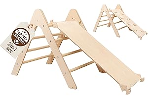 WoodsCraft Kletterdreieck mit Rutsche Indoor | Holz Montessori Klettergerüst Indoor Spielgeräte & Spielplatz | Pikler Dreieck & 2in1: Babyrutsche & Rampe | Klettern Kinder Indoor & Klettern Baby