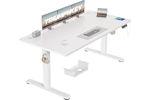 TRIUMPHKEY Pupitre Regulable en Altura 160x80cm Grande 3 memorias Toma USB Pupitre Regulable en Altura Sistema anticolisión Pupitre de pie Pupitre de Ordenador Blanco