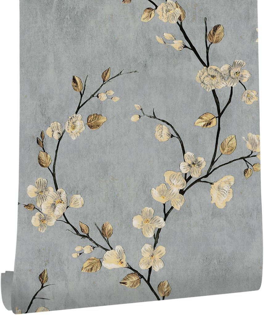 myforHD Papel Pintado Autoadhesivo Flores Papel de Pared Papel Adhesivo para Muebles Removible Impermeable Estilo Retro Vinilo PVC Pegatina Decorativos Pared Salon Papel Pared Dormitorio