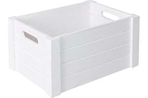 Wickerfield Wooden Crates with Cutout Handles Under Bed Storage Boxes Cube Christmas Eve Large Gift Box Dog Toy Hamper Baskets for Gifts Empty (White, Large)
