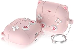 Haofun Custodia Case per AirPods 4 2024, Simpatica Copertura Protettiva in Stile Orecchio di gatto, Ricarica Wireless Silicone Cover con Portachiavi con AirPods 4 - Rosa