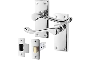 EAI Polished Chrome Victorian Scroll Door Handle Latch Set | 1 Pair of Internal Lever Handles on Backplate & Latch (64mm)