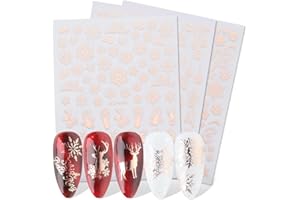 FAVELABLE 9 Fogli Adesivi per Unghie Natalizi 3D Nail Stickers Autoadesivi Decorazioni Unghie Nail Art Adesivi per unghie fai da te(Oro rosa)