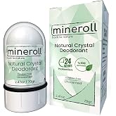 Mineroll Natural Crystal Deodorant - Vegan, Odorless, 24 Hour Protection, For Women and Men - Alum Stone, Mineral Salt, Roll-on, 70