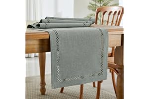 Wracra Camino de Mesa Estilo Lino en Boho, Camino de Mesa Rústico 90 cm Largo, Singular Camino de Mesa Hueco Geométrico de Dos Capas para Comidas, Fiestas y Uso Diario