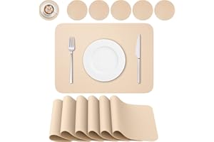 BANNIO Tovaglietta,PVC Tovagliette Cucina Lavabili Set di 6 Tovagliette e 6 Sottobicchieri,Tavola Antiscivolo Resistente al Calore Tovagliette per Tavola,41x31cm,Rosa