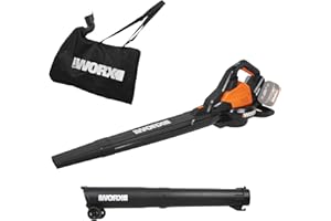 WORX Aspirateur-Souffleur sans Fil Brushless 40V WG583E.9, 2 en 1, Vitesse de 335km/h, 2 Modes de Vitesses pour Plus d'efficacité, avec Harnais et Sac, livré sans Batterie ni Chargeur