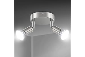 Creyer LED Ceiling Light Rotatable, 2 Way Round Plate LED Ceiling Spot Lights, ø110mm (Including 2x4W GU10 LED Light Bulbs, 450LM, Cool White) LED Ceiling Lamp for Kitchen, Living Room - Matt Nickel