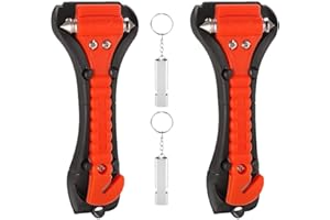 DuDuZui 2PCS Car Window Breaker, 2-in-1 Car Emergency Hammer + Seat Belt Cutter, Car Essentials Glass Breaker with 2 PCS Survival Whistle