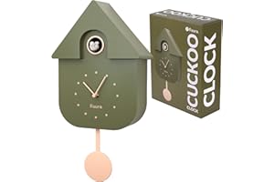 Fisura – Originelle Wanduhr Kuckucksuhr in Olivgrün mit beigem Zifferblatt. Dekorative Wanduhr aus ABS-Kunststoff. Maße: 21,5 x 8 x 41,5 cm. 3X AA-Batterien Nicht enthalten, Oliv