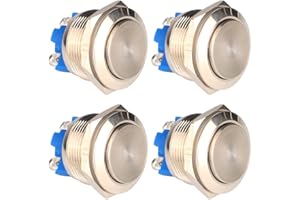 Gebildet 4pcs 22mm 12V/ 24V/ 125V/ 250V/ 5A Interruptor de Botón de Enclavamiento Terminales de Tipo Tornillo Interruptor de Metal Impermeable de Acero Inoxidable (Cabeza Alta)