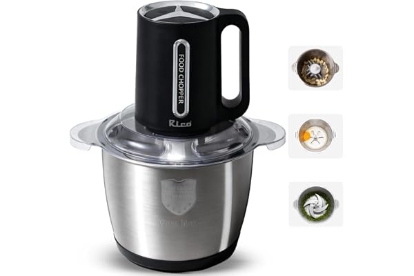 Rico 3 Litre Heavy Duty Electric Meat Mincer Stainless Steel Large Capacity Bowl 4 Sharp SS Blades Garlic Peeler & Whipper Attachment 1 Year Replacement Warranty