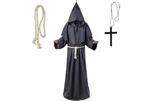 YongSral Disfraz de Monje Medieval con Collar de Cruz y Cinturón, Halloween Hombre, para Cosplay