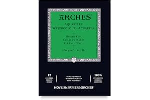 Arches- Bloc Enc 14,8 x 21 12 H Aquarelle 100% Fin 300 g Nat, A1795090, Blanc Naturel