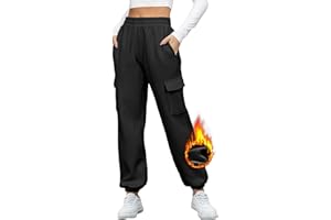 heekpek Pantalon Cargo pour Femme Pantalons de Jogging en Coton Doublé de Polaire Pantalon Large à Taille Haute Automne Hiver Vêtements de Sport pour Le Yoga, Le Fitness