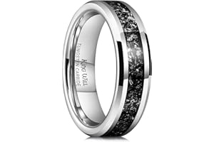 King Will Men's 6mm 8mm Black/Silver Tungsten Carbide Wedding Ring with Blue, Red, Gold, Purple Foils/Fragment Inlay, Beveled Edge