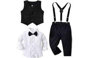 BABY AMABC 4tlg Baby Jungen Bekleidungssets Langarm Hemd + Hose + Weste + Fliege Krawatte Kinder Anzug Gentleman Anzüge Festliche Taufe Hochzeit