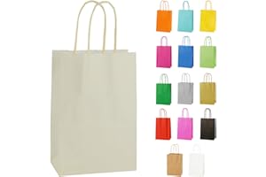 Thepaperbagstore 10 Cream Paper Party Bags With Handles - Colourful Paper Gift Bags for Kids and Adults Parties, Birthdays, Weddings, Baby Showers, Hen Parties and Sweets 14x21x8cm