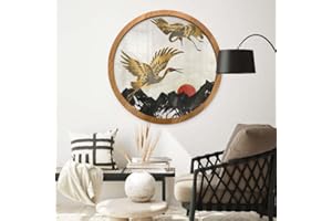 K&L Wall Art Round Picture Frame Made of Wood Natural for Poster 70 cm Diameter MDF Wooden Frame Modern Living Room Hallway Round Wood Look Acrylic Glass