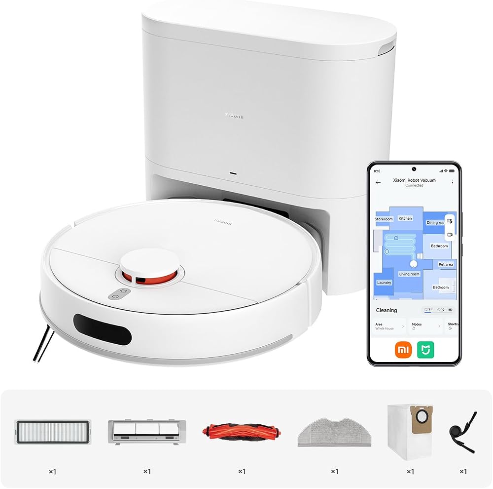 Xiaomi Robot Vacuum H40 Robot Süpürge White | Kompakt istasyon, 4 litrelik çanta, 90 güne kadar müdahalesiz, çift karışıklık sistemi, uygulama ve ses üzerinden kontrol