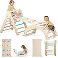 Lischwert 7 in 1 Triangle Climbing Frame for Toddlers, Foldable Wooden Indoor Climbing Triangle Set with Ramp and Arch, Montessori Climber Toys Play Gym for Kids