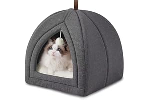 YANGUN Cat Cave Bed, Cat House, Sleeping Cave for Indoor Cats, Non Skid Bottom, Foldable Removable Washable Cuddly Pet Bed for Cats & Small Dogs, Dark Grey, 40x40x40cm