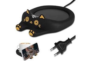 Kqpoinw Chauffe Tasse Bureau,Charmant Chauffe Tasse Chat Electrique,Chauffe-Tasse à Café avec Trois Réglages de Température, Café, Lait, Chauffe-thé (Noir)