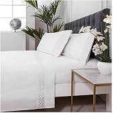 COTTON ARTean Bed Sheet Set 150 Percale 200 Thread Count SARRIA White | Includes 4 pieces: flat sheet, fitted sheet, 2 pillow