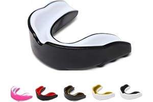 SKT SOUQ Sports Mouth Guard, Adults and Junior Gum Shield with case,Mouthguard for Jaw Protection in Contact Sports,Boxing,MMA Rugby,Karate and Martial Arts (Black/White, Adult Above 11 Years)