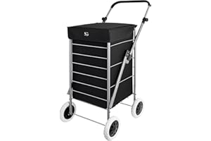 SG Traders Heavy Duty Foldable Shopping Trolley - Lightweight 4-Wheel Cart with Removable Bag for Effortless Shopping - Stylish Spacious Trolley Bag Included (Black - weight 4.5kg)