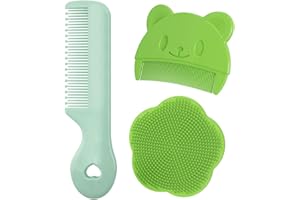 SULIUDAJI spazzola da bagno, 3 Pezzi Pettine Neonato,Pettine Crosta Viola,Spazzola e Pettine Neonato,Pazzola per Bambini In Silicone Adatto Per Il Massaggio Del Cuoio Capelluto Del Neonato (C)