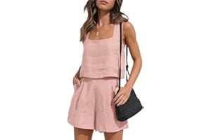Geagodelia Set di Pantaloncini da Donna 2 Pezzi Canotta Lino + Pantaloncini Tuta Casual da Donne Estiva per Spiaggia Vacanza