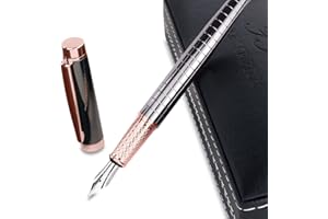 FACILE SCRIPTUM | Modèle Alice Rosé | Stylo à plume de haute qualité en métal de première qualité avec étui en similicuir | Rose or & gris argenté