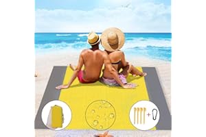 IvyLife Coperta da Spiaggia Picnic Portatile Impermeabile 210 x 200 cm Telo Tappeto da Spiaggia Montagna Campeggio All'aperto Escursionismo Viaggi Giardino con 4 Picchetti Anti Sabbia (Giallo)