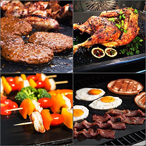 Grillmatte (3er Set) zum Grillen und Backen aus Silikon mit Teflon beschichtetes Blech für bis 300°C Wiederverwendbar Grill Matte Perfekt für Kohle-, Elektro- und Gas- Grills LFGB und FDA Zulassung 40×30 cm – 0.3 mm dick - 5