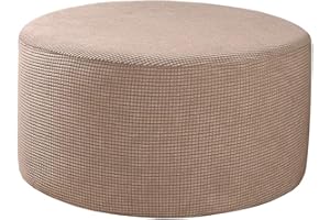 Baoblaze Ottoman Fodere Rotondo Poggiapiedi Poggiapiedi Protector Cover in Tessuto Elasticizzato di Stoccaggio Pouf Copre, di Alta Spandex Fodera Lavabile in - Kahki